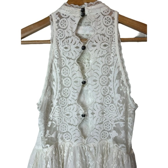 Free People Verushka Lace Mini Dress Ivory Size 6 Semi Sheer - Picture 9 of 12